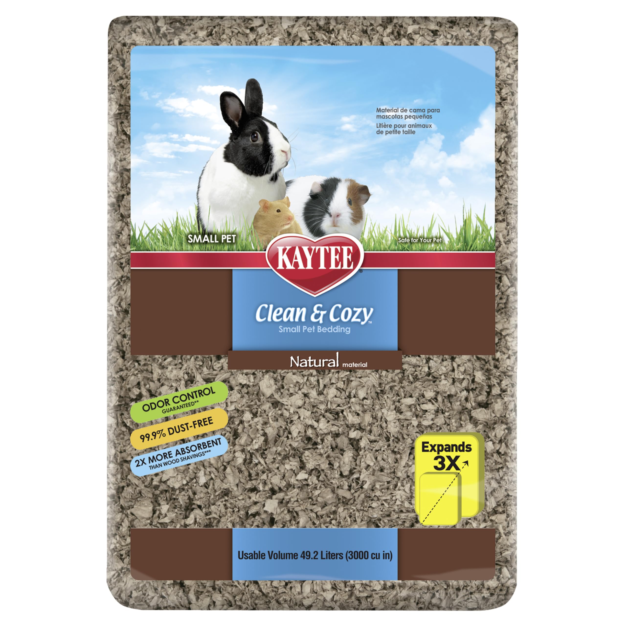 Kaytee Clean & Cozy, cama de papel natural, limpia y cómoda para mascotas pequeñas.