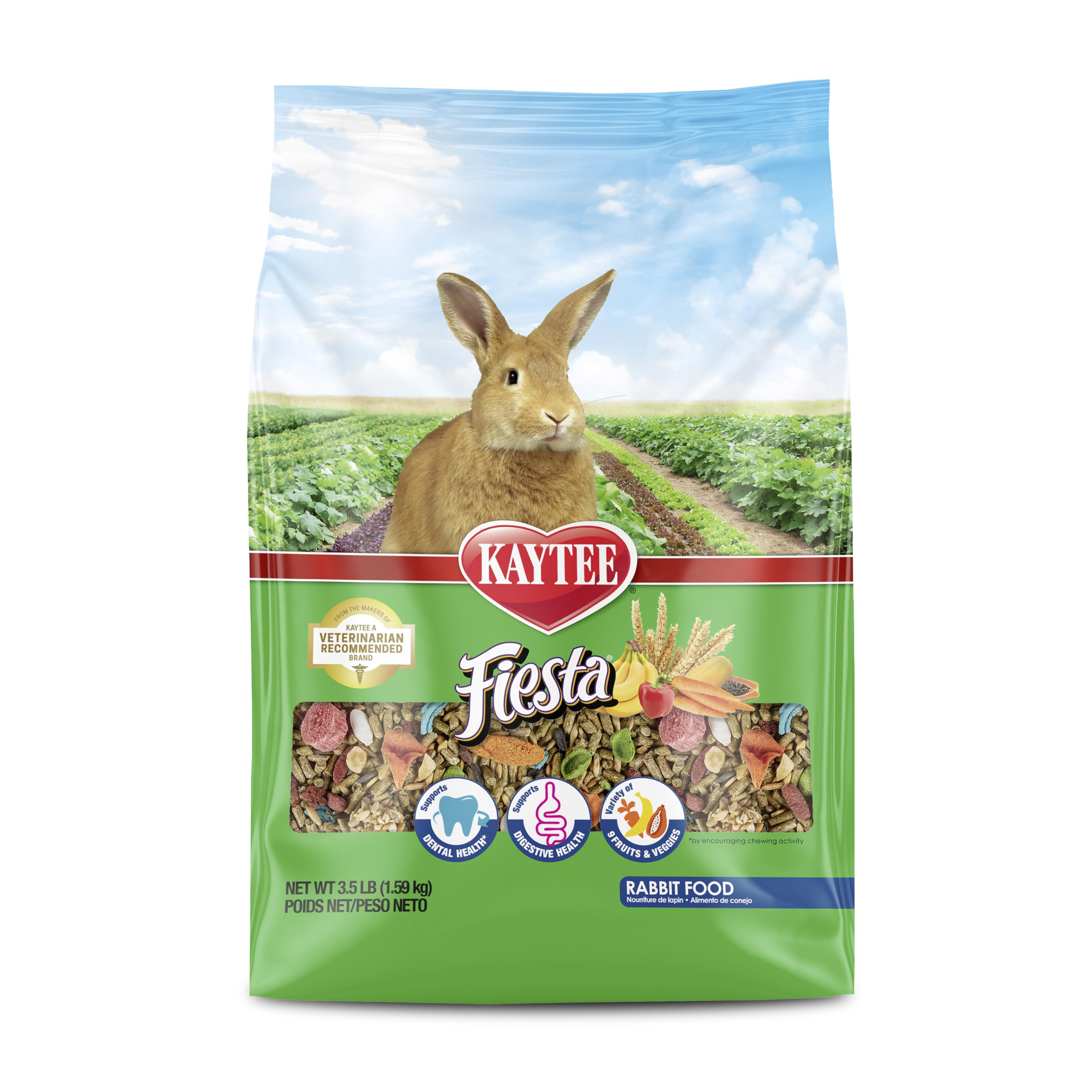 Kaytee Fiesta conejo: alimento variedad, formas y texturas para estimulación y masticación.
