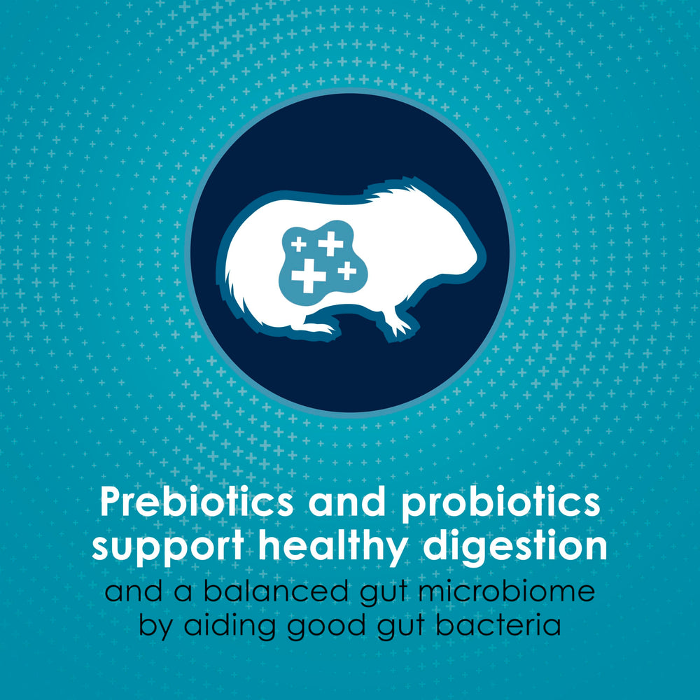 Prebióticos y probióticos en Kaytee Forti-Diet Pro Health Nourish+Protect para salud digestiva.