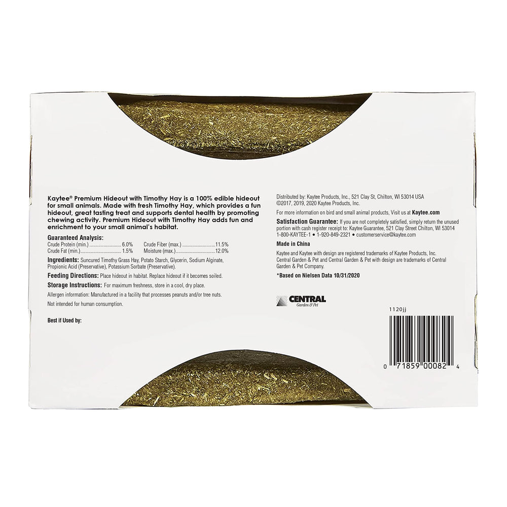 Kaytee Premium Timothy Treat Hideout: heno de Timothy visible para deleitar al conejo.