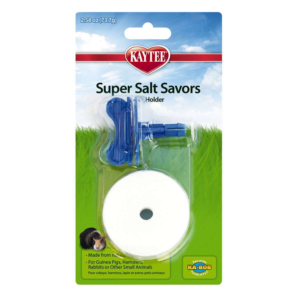 Kaytee Salt Savor en conejo mordisqueando, snack mineral sabroso para roedores activos.