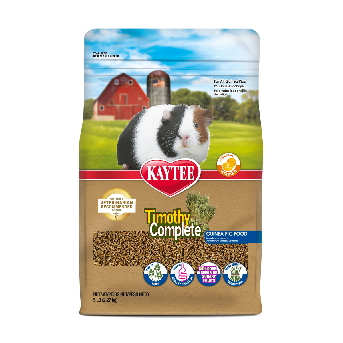 Kaytee Timothy Complete: pellets para cobaya que fomentan digestión saludable y masticación.