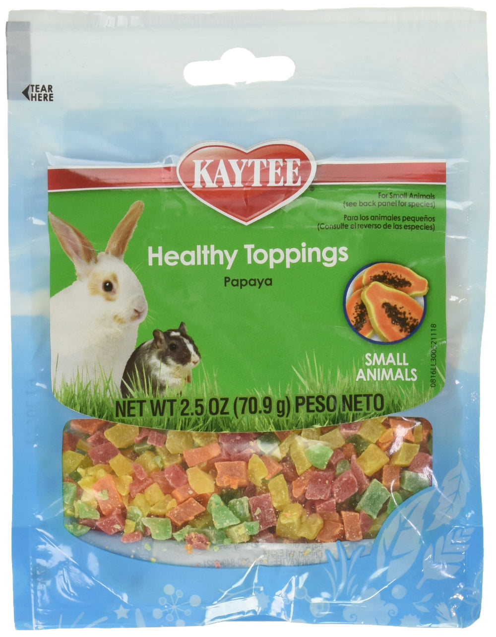 Kaytee Healthy Toppings Papaya, bote de 6 porciones, ideal como premio.