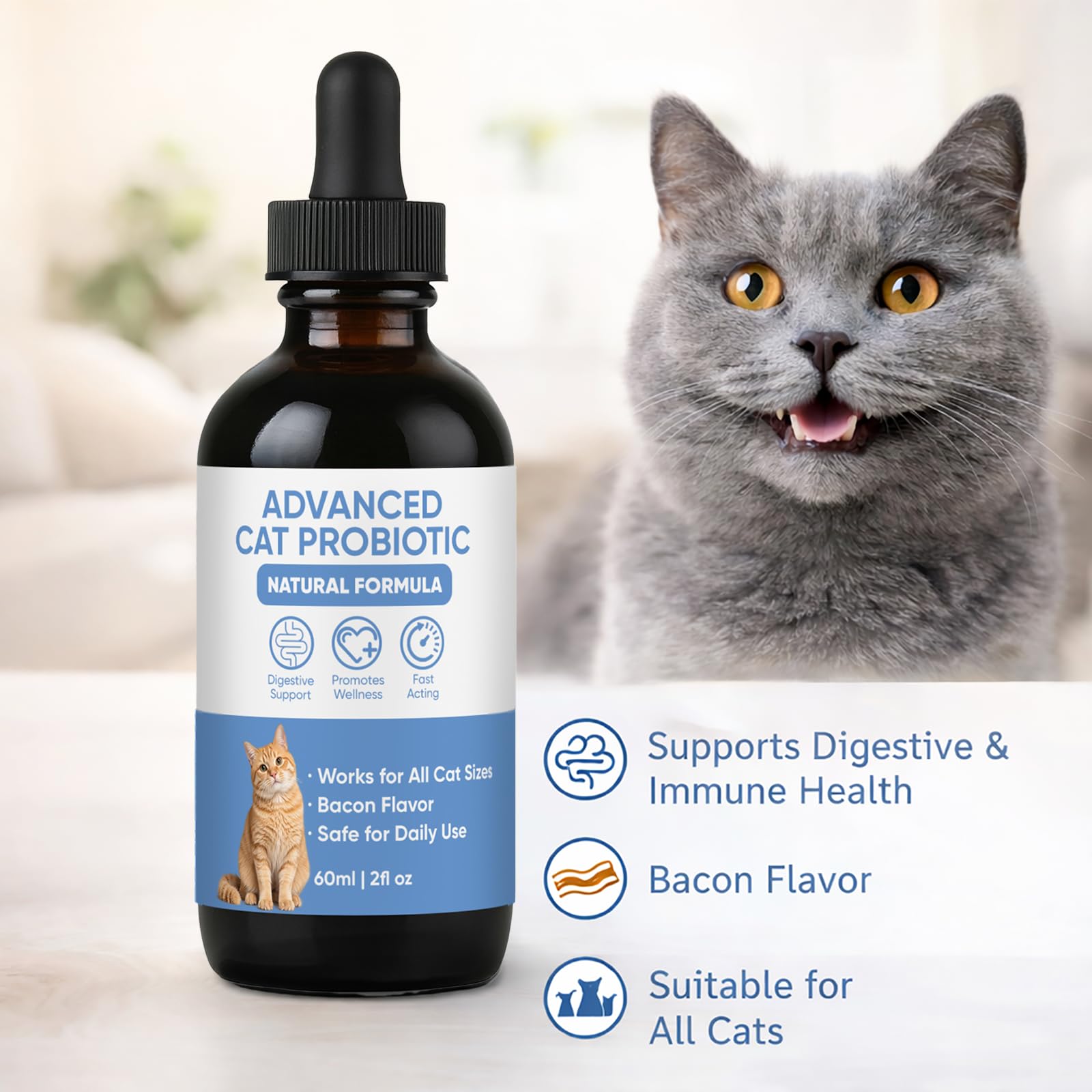 KBKTWOLT Gotas probióticas para gatos, refuerzo inmunitario suave.