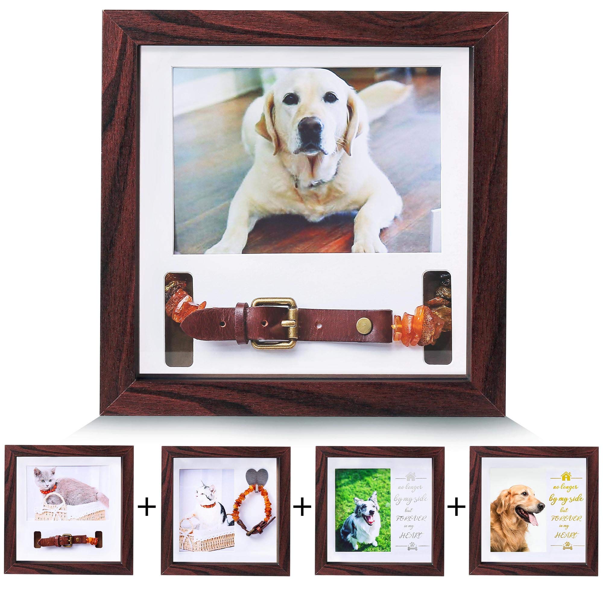 KCRasan marco memorial para mascotas con collar y foto en caoba