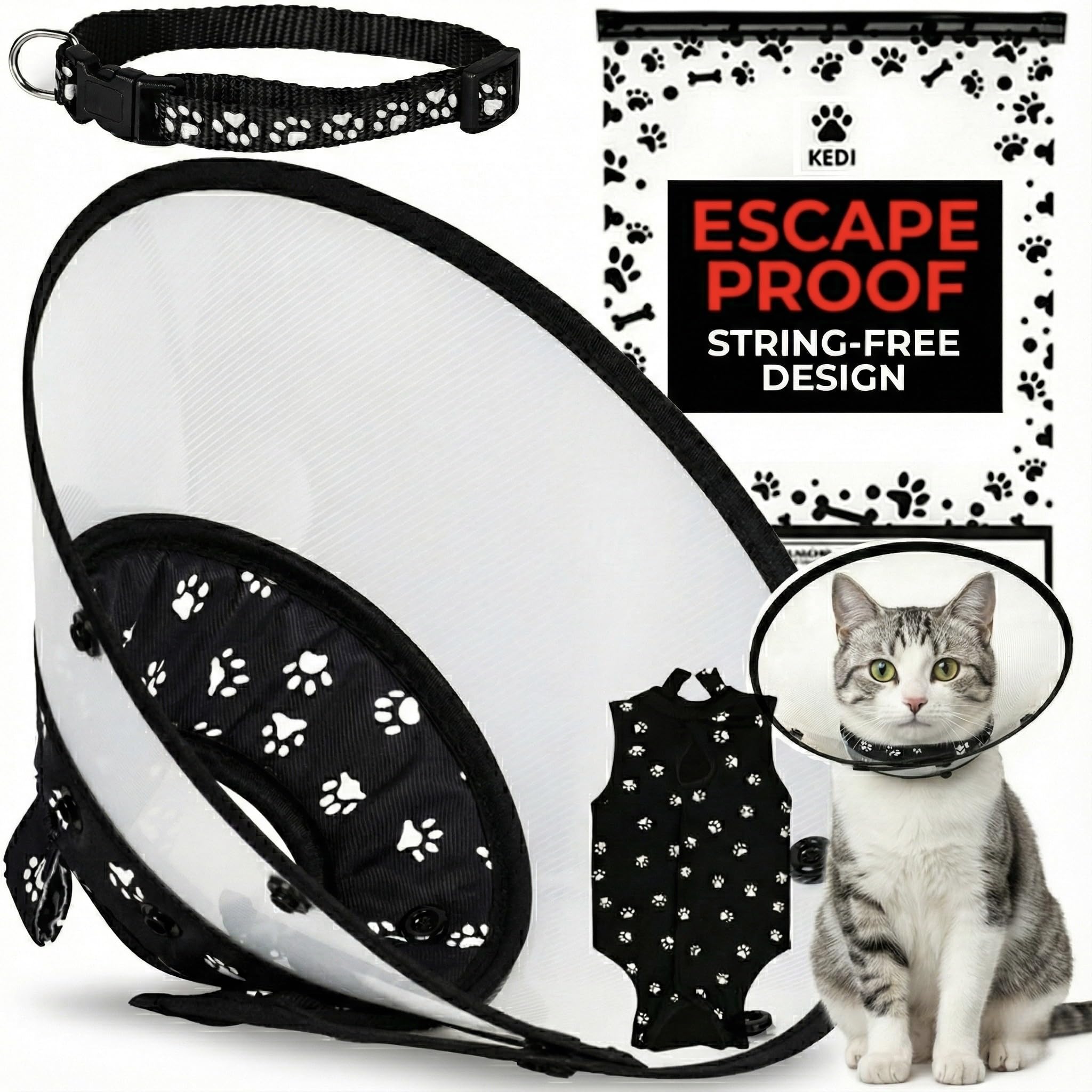 Kedi Cats Solutions kit de recuperación para gato con chaleco y cono, protección suave