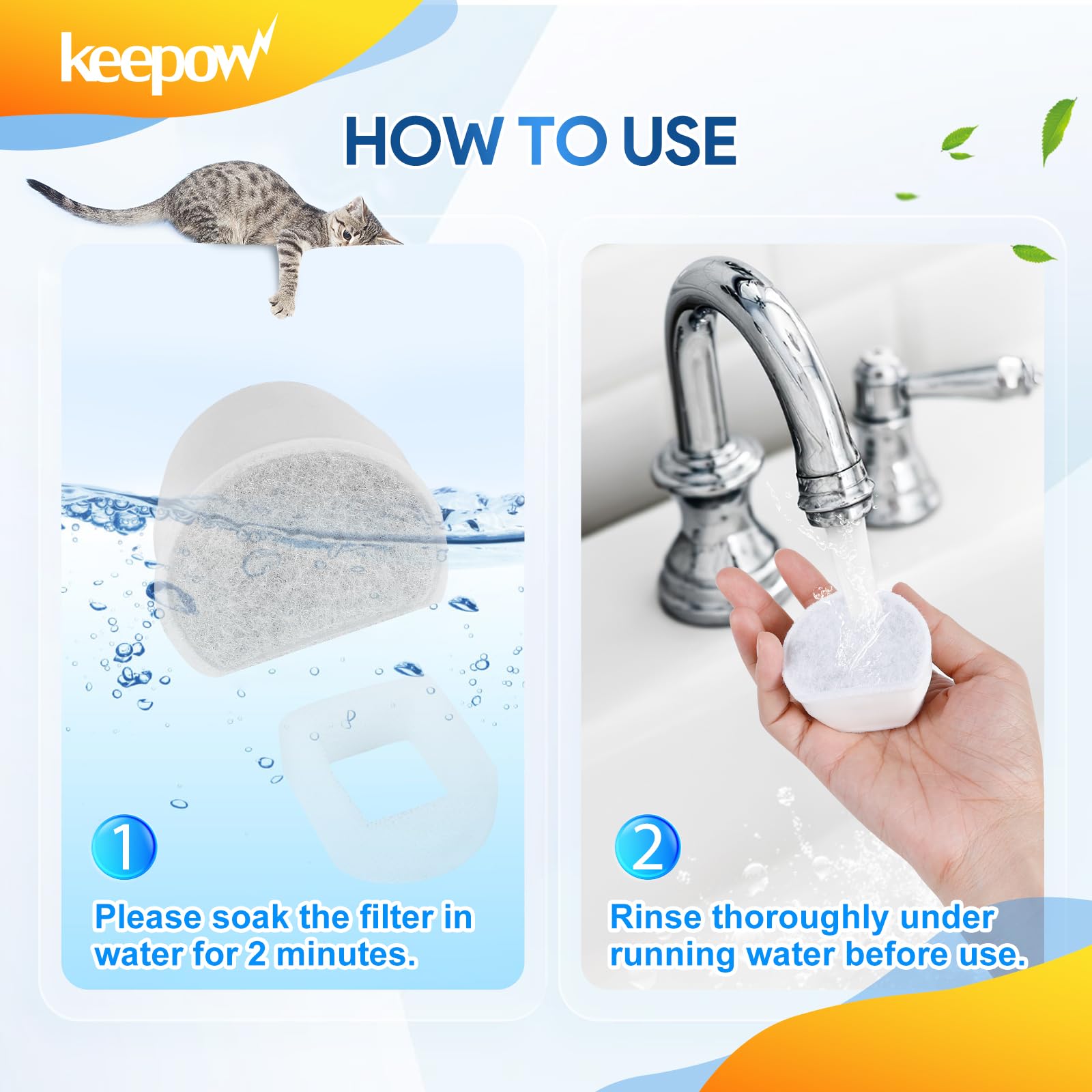KEEPOW instalación fácil de filtros en Drinkwell para gatos.