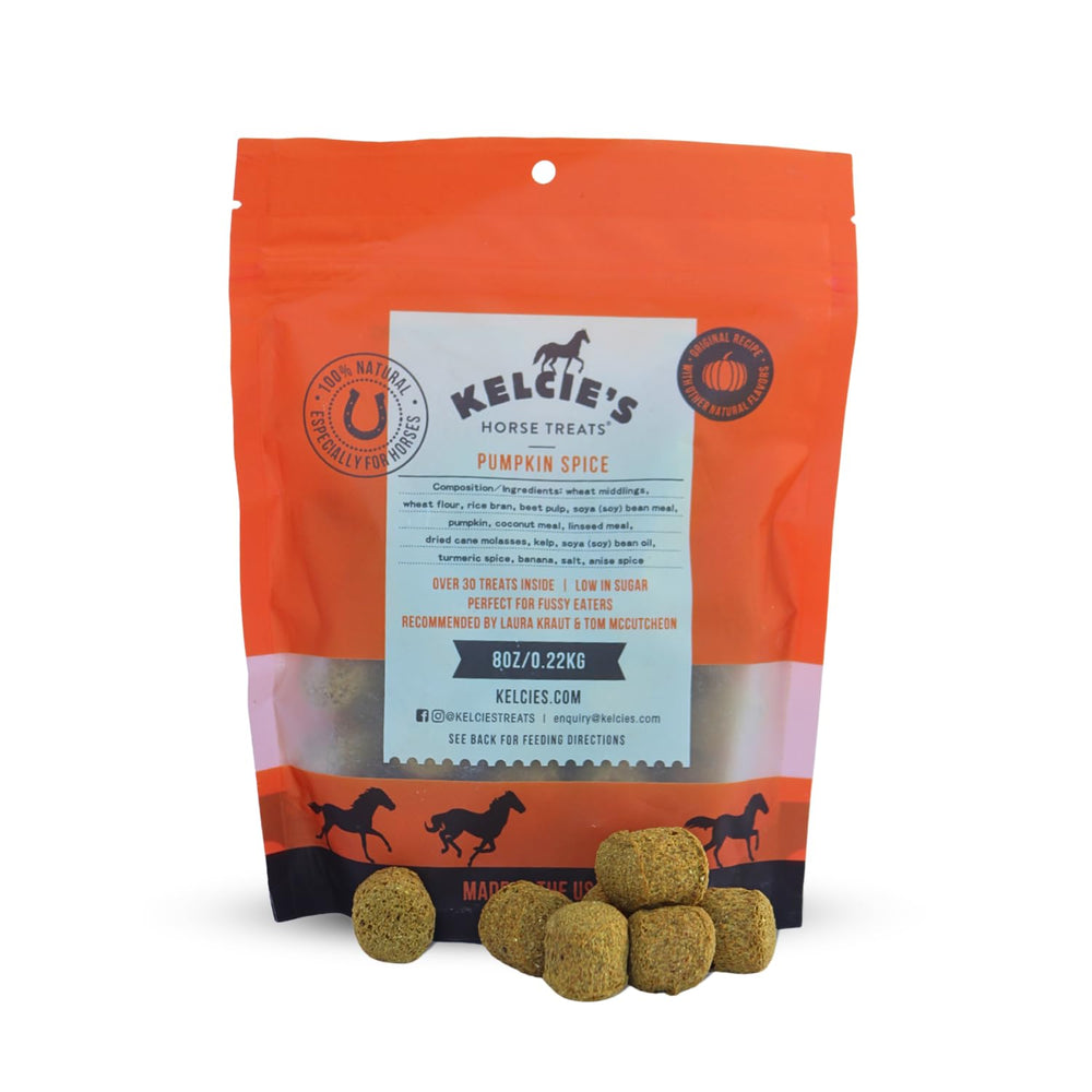Golosinas Kelcies Pumpkin Spice en empaque, premio ideal para entrenamiento diario