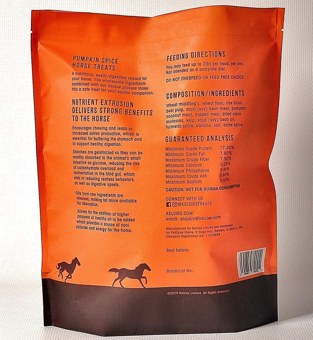 Textura crujiente de Kelcies Pumpkin Spice para caballos.
