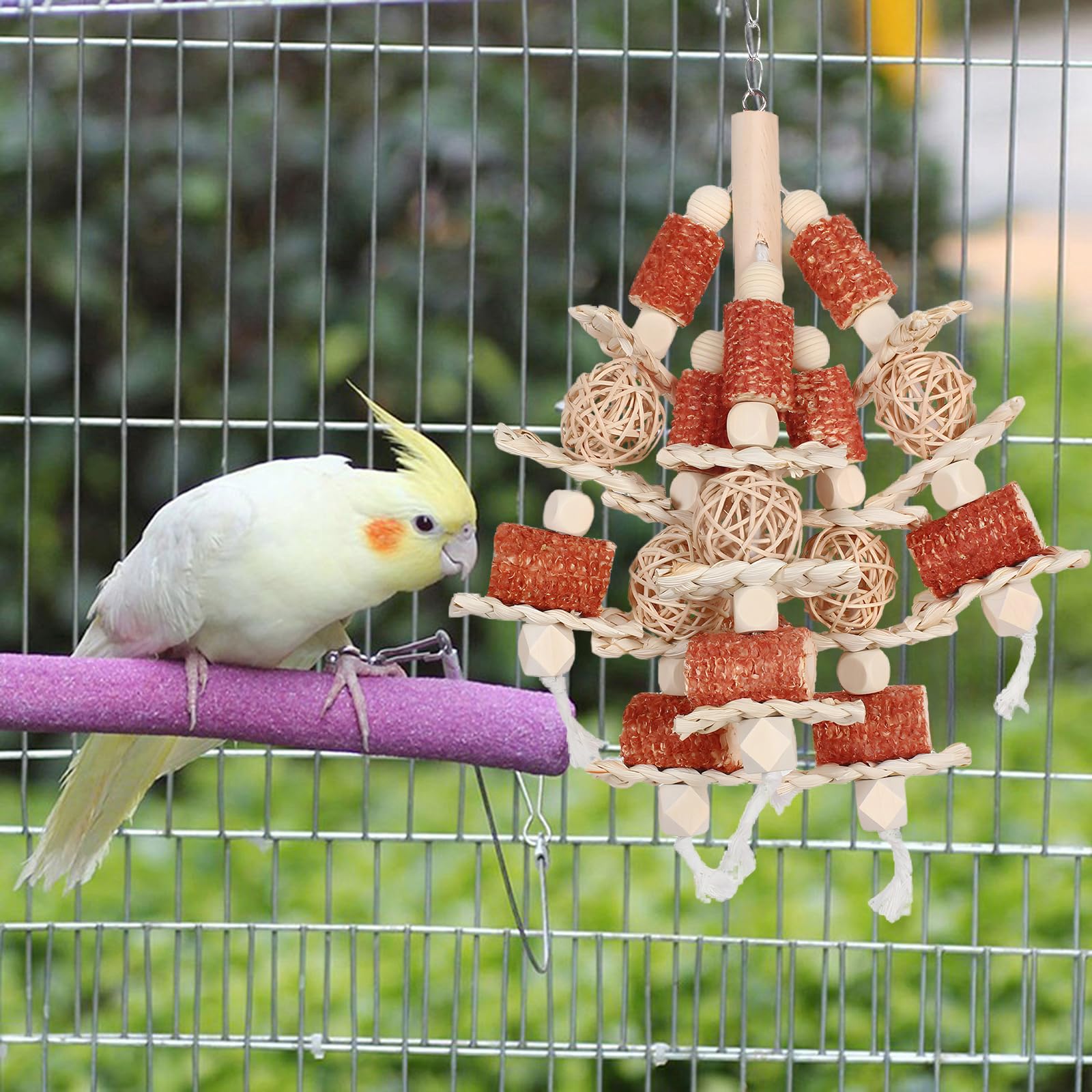 Juguetes Kencunay con bolas de wicker naturales para aves, ideal para el pico.