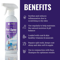 Kenic Emu Aerosol hidrata-pelaje en perros y gatos para acabado suave.