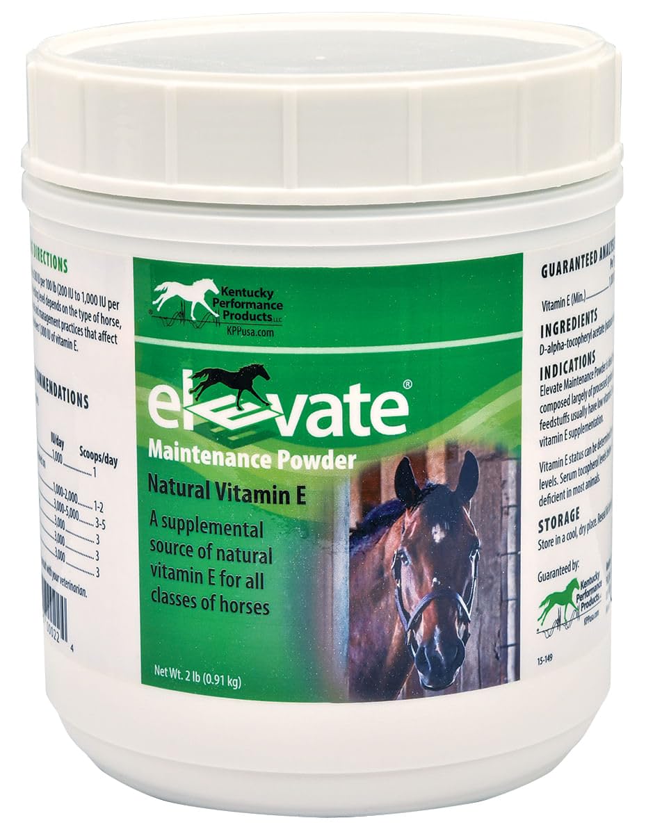 Kentucky Performance Prod Elevate, frasco de polvo de mantenimiento para caballos, apoyo natural de vitamina E.