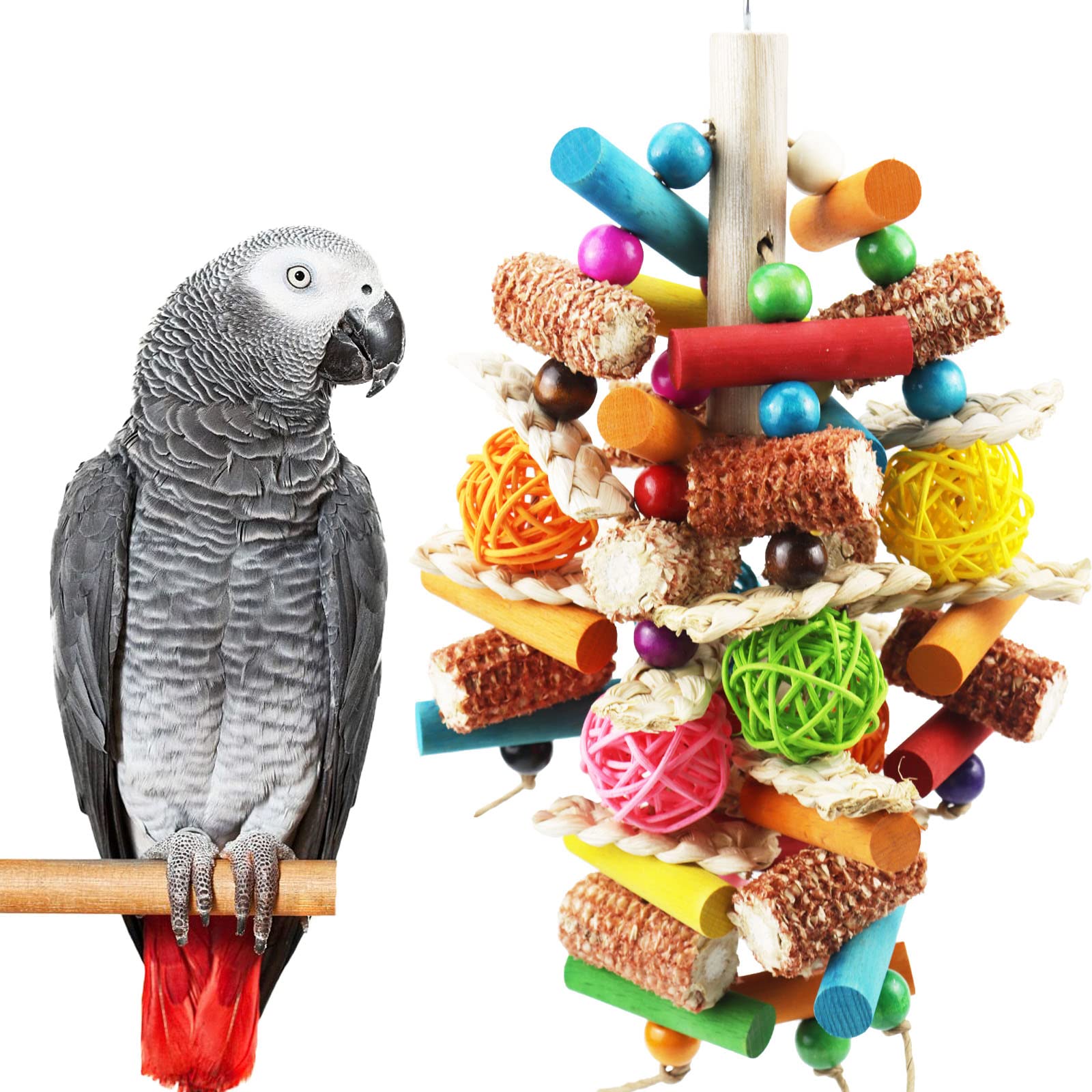 Jouet Kewkont ballon rotin naturel, stimule l'activité du perroquet.