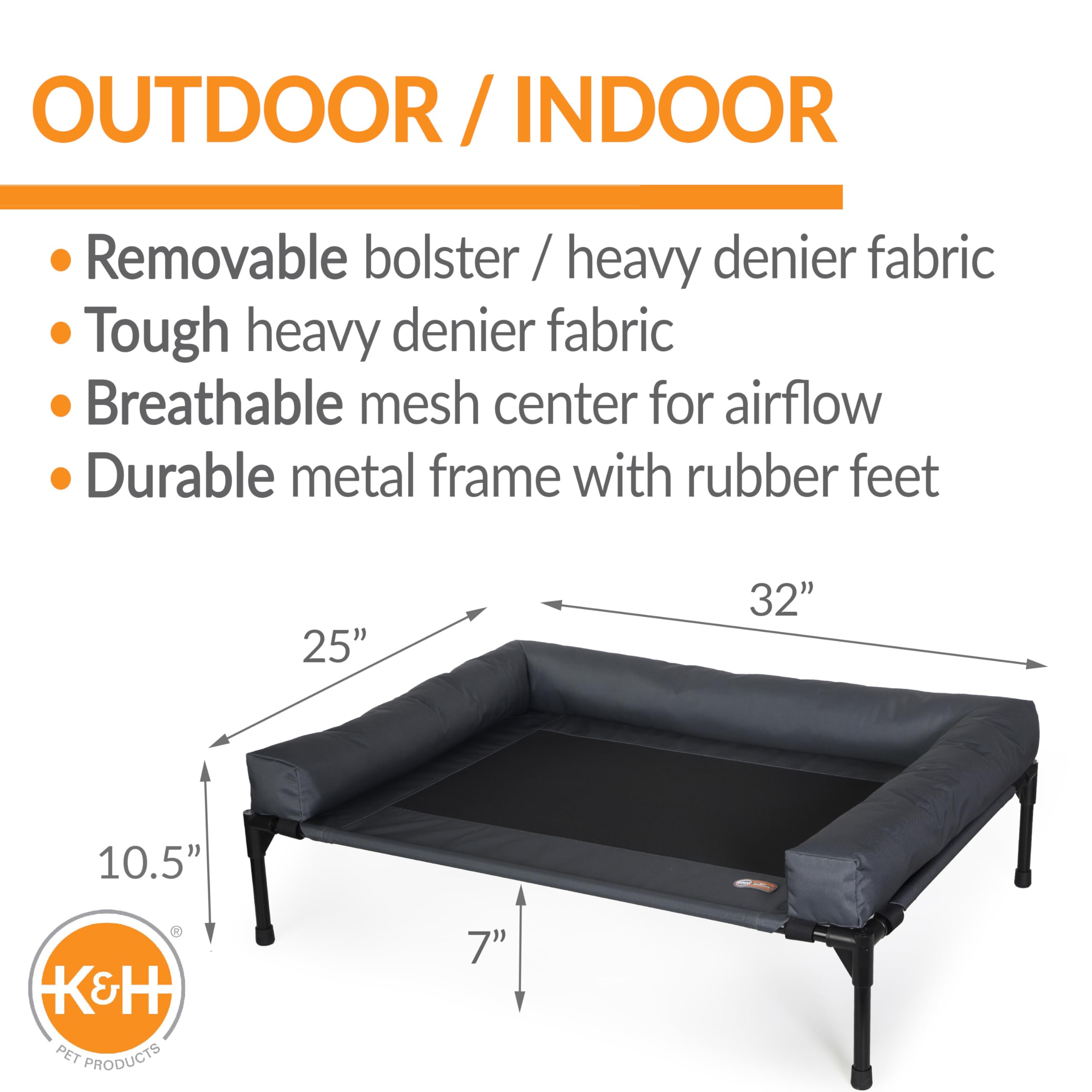 K&H Cot con malla central para mejor ventilación del perro.