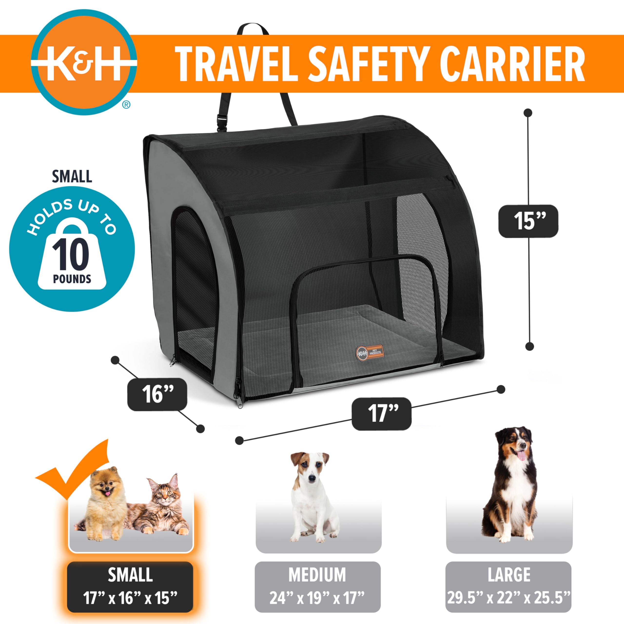 K&H Pet Products: transportín para coche con cubierta suave, viaje más tranquilo.