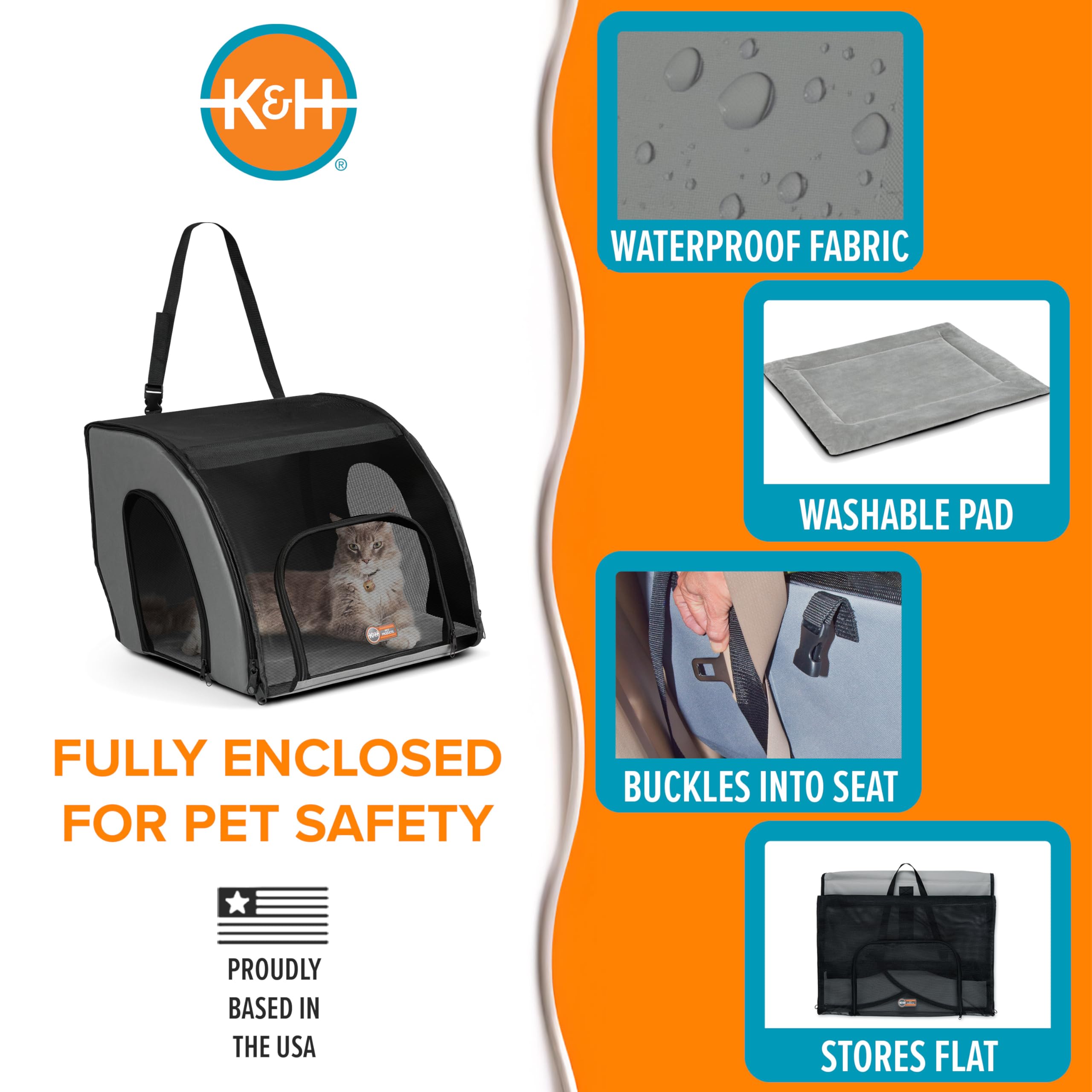 K&H Pet Products: ventanas de malla en el lateral, visibilidad y ventilación adecuadas.