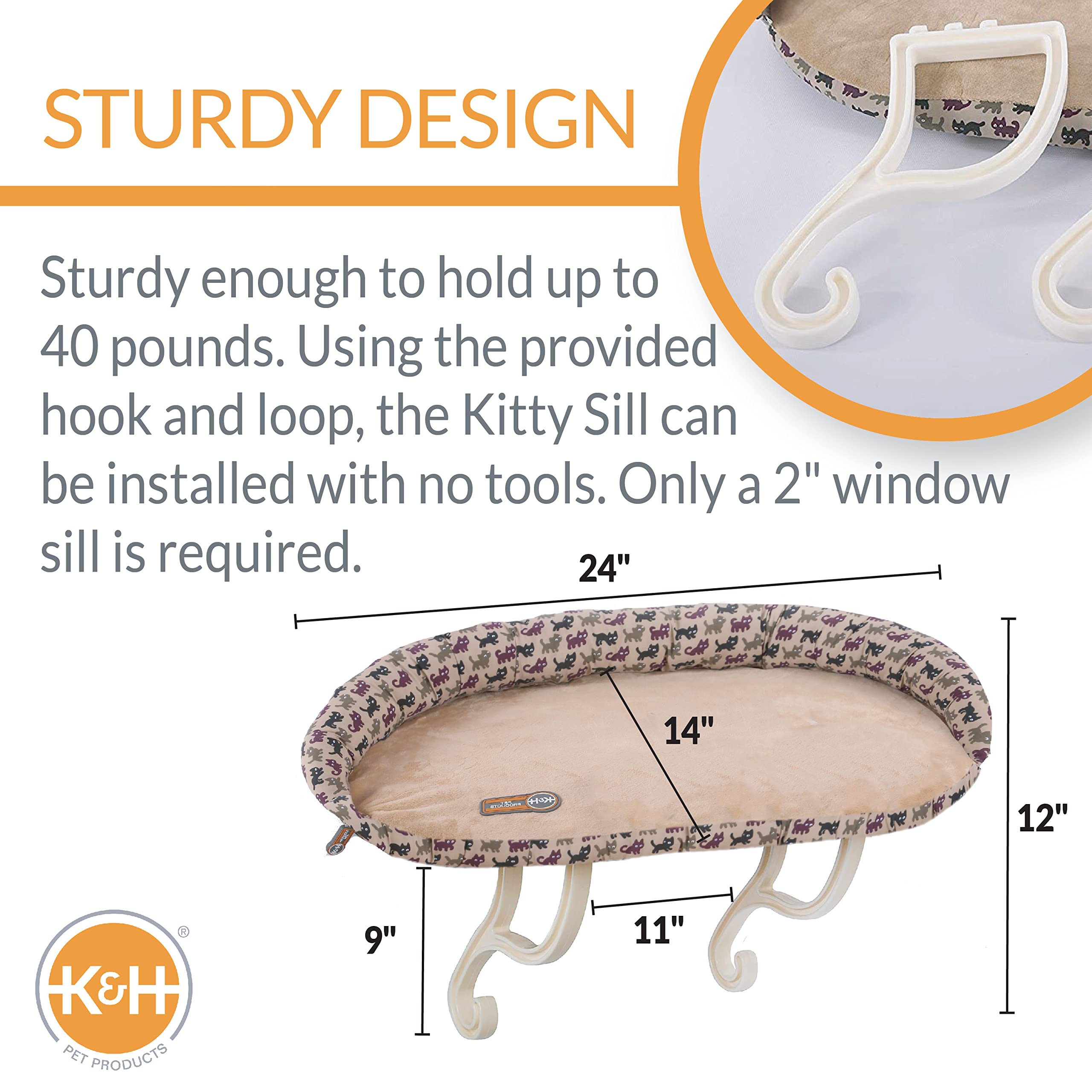 K&H Pet Products Almohadón removible para cama de ventana, fácil de limpiar.