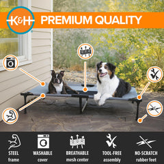K&H Pet Products cama elevada XL con funda lavable, limpieza rápida.