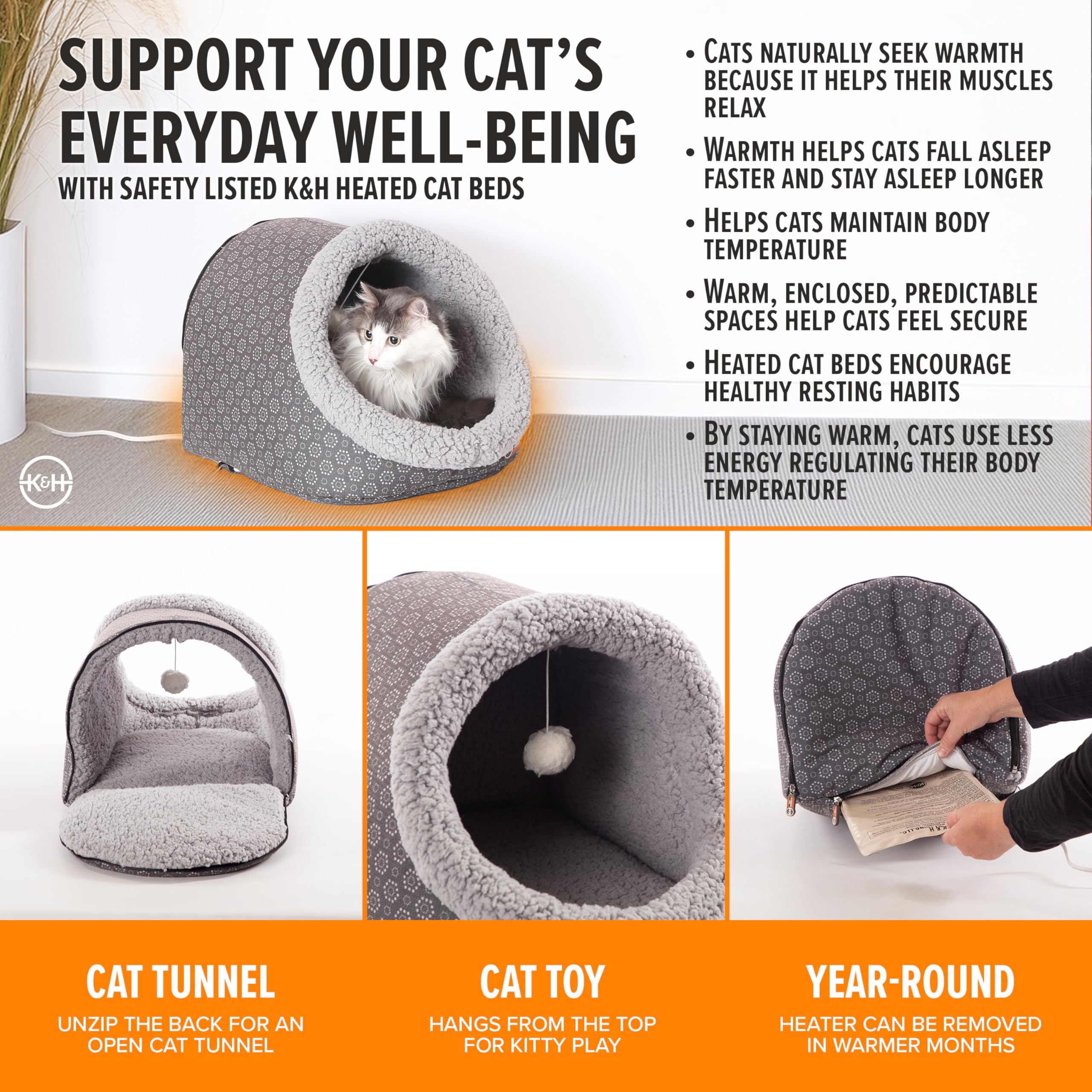 K&H Thermo-Pet Cave interior forro de felpa para confort.