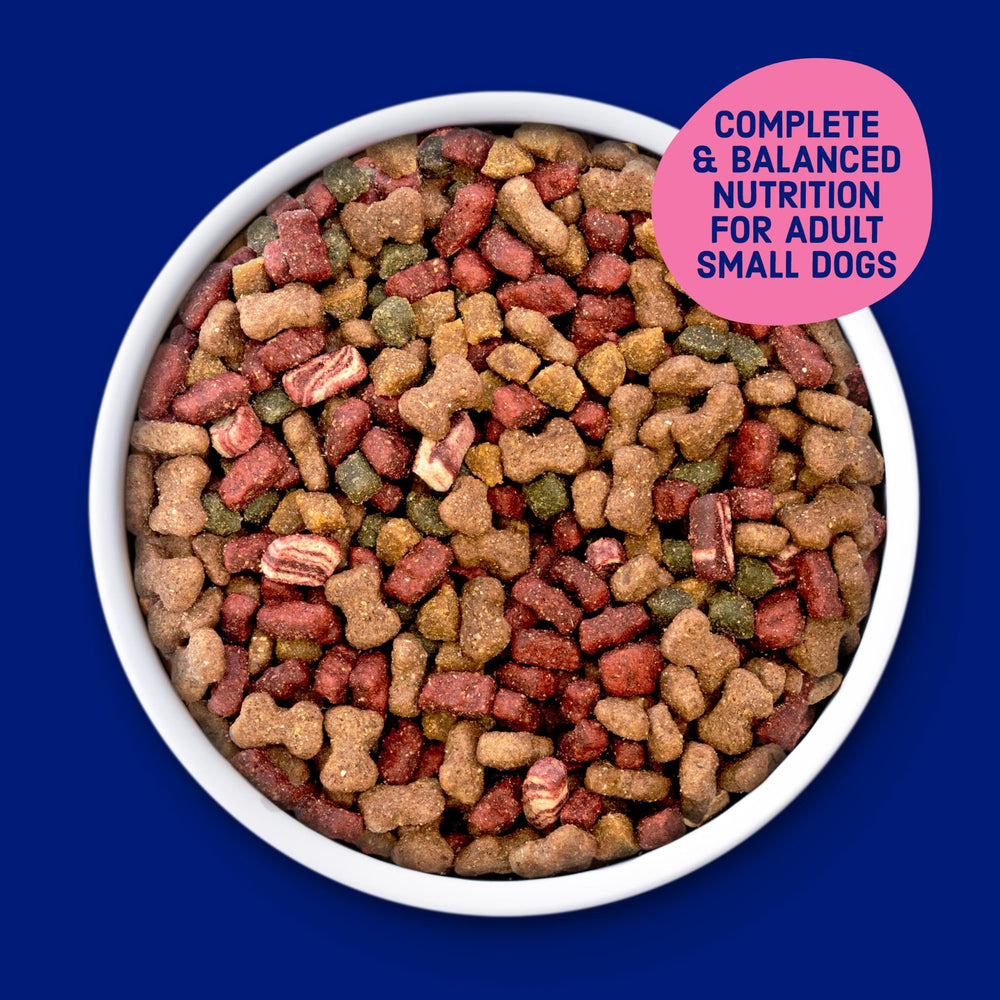Kibbles 'n Bits Mini Bits: sabor tocino y filete para perros adultos.