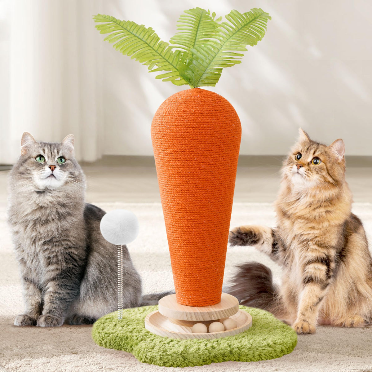 Kicari poste rasca gatos Zanahoria con diseño divertido para entretenimiento diario.