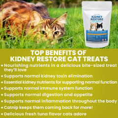 Kidney Restore: snack de atún para gatos con sabor agradable y nutrientes.