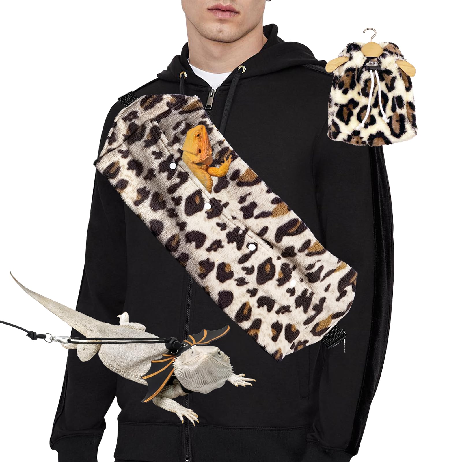 Portador leopard print de Kiiocwev para dragón barbudo, cómodo durante traslados y visitas