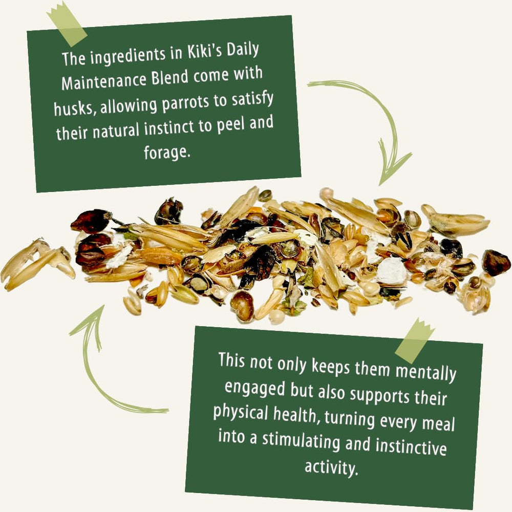KikiBirds Contiene omega-3 y vitaminas para piel y plumas.