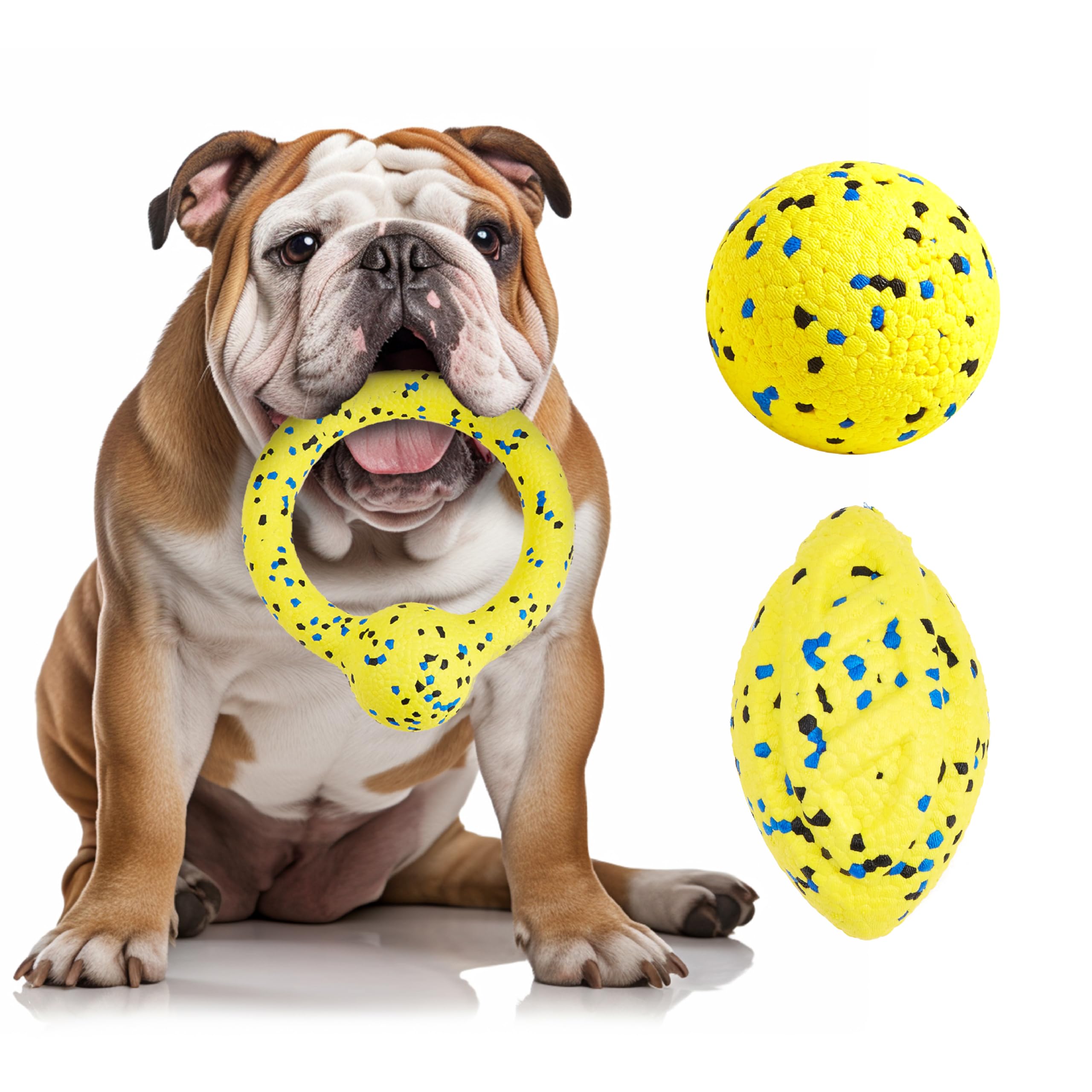 Conjunto Kimee de pelotas para perro en amarillo, ideal para juegos de buscar y traer.