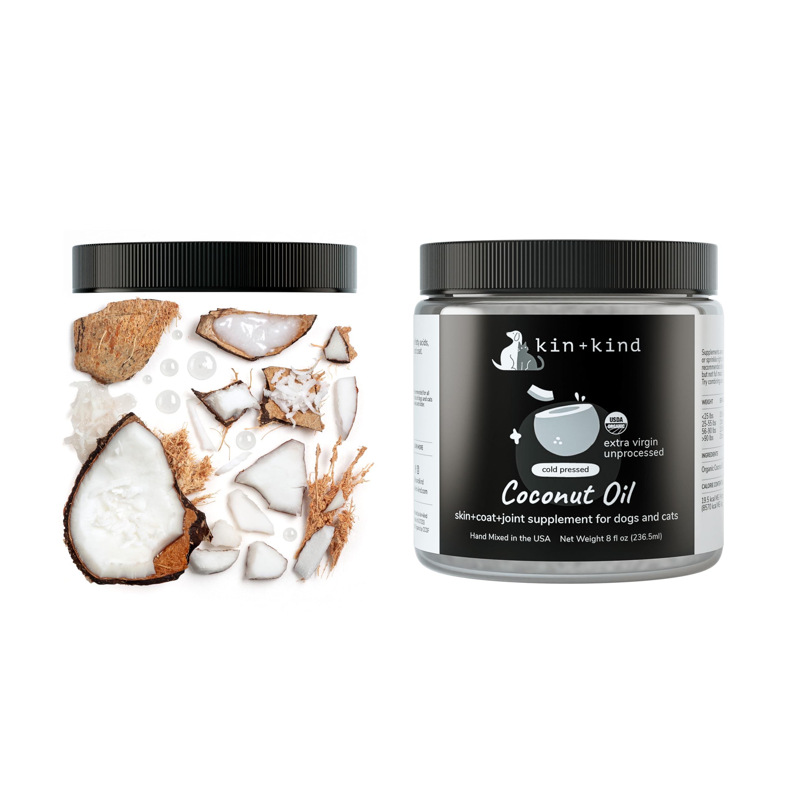 kin+kind Aceite de Coco Orgánico, sin aditivos para alimentación natural de mascotas.