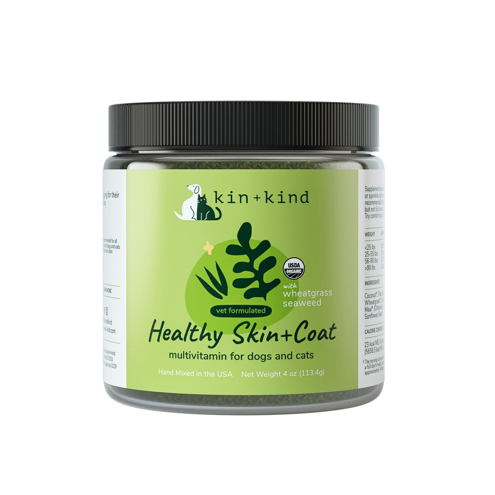 kin-kind suplemento piel y pelaje para perros y gatos, mejora brillo natural