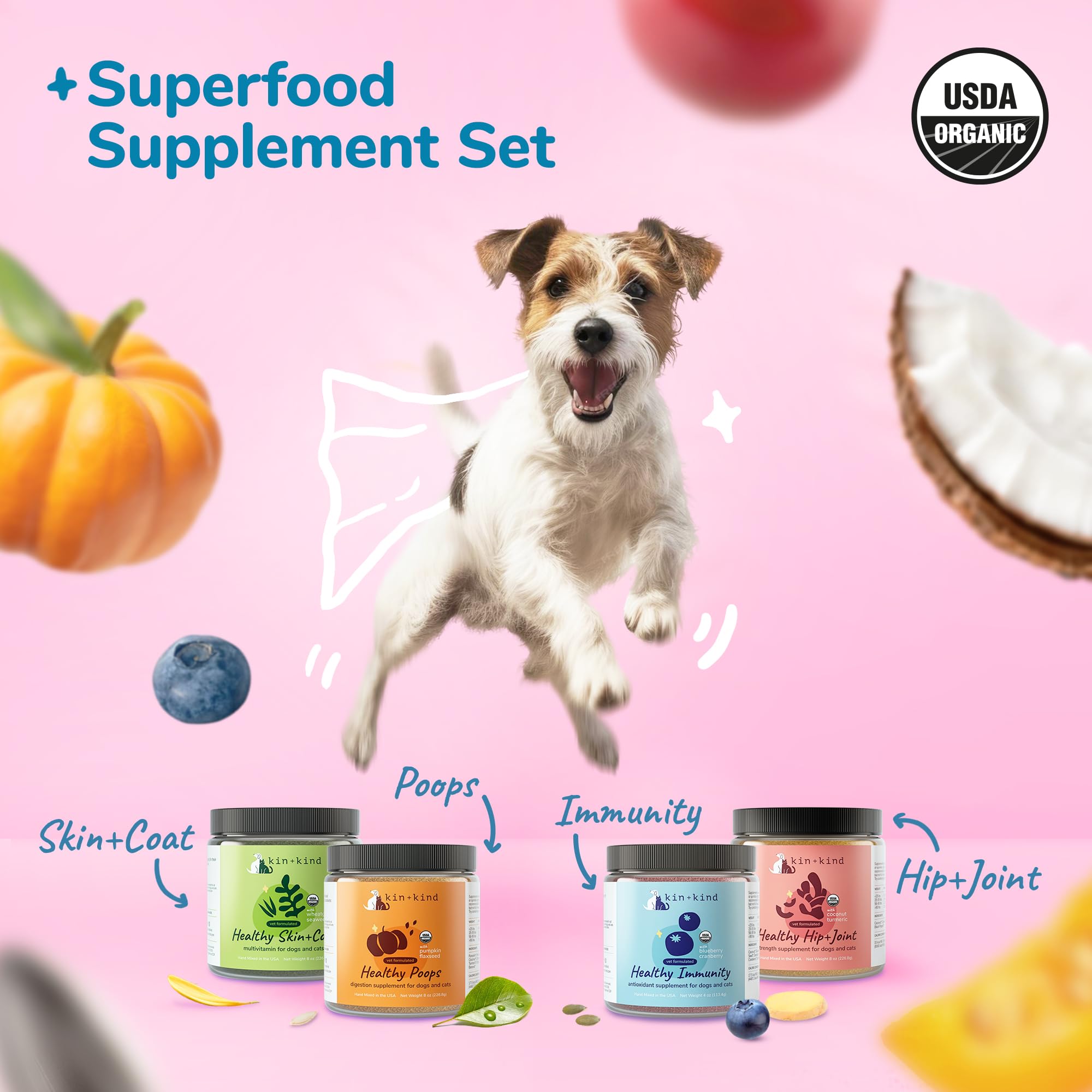 Kin-kind suplementos para perros: presentación de porciones diarias.