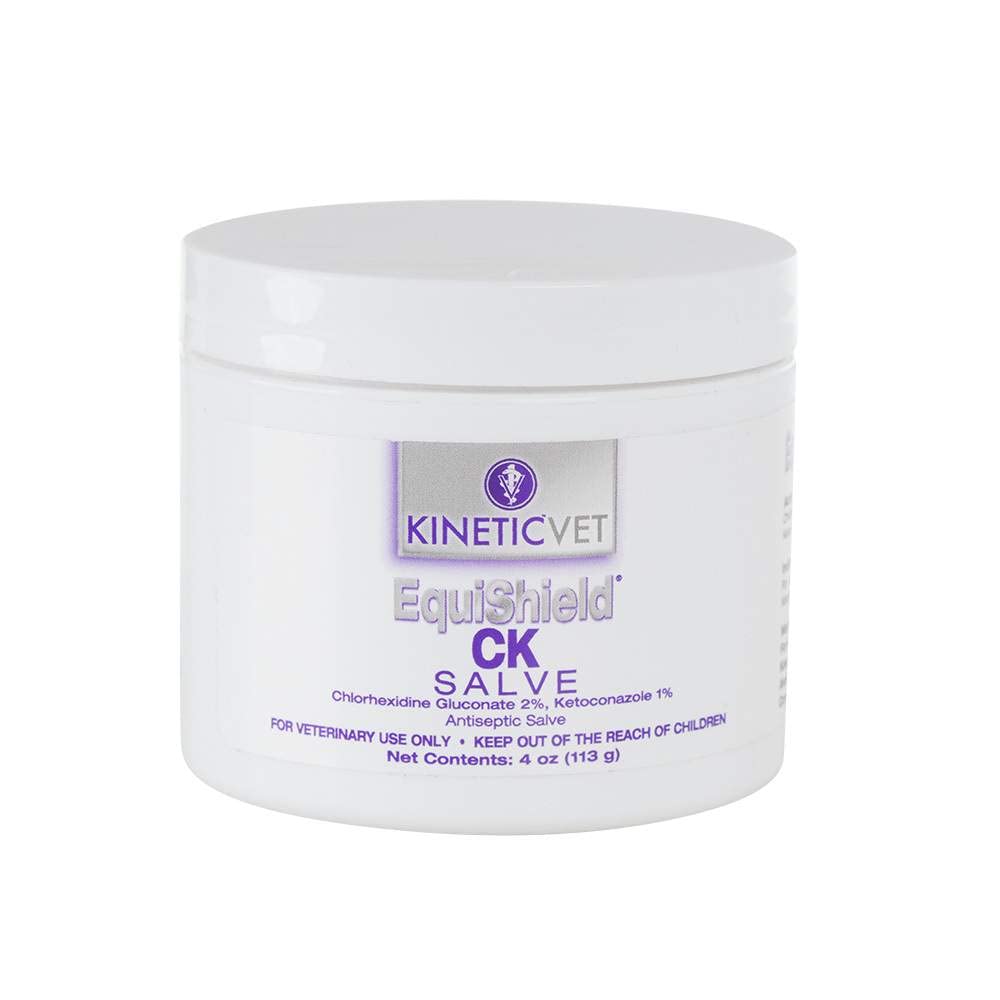 Kinetic Vet EquiShield CK Salve en envase práctico para uso diario en caballos.