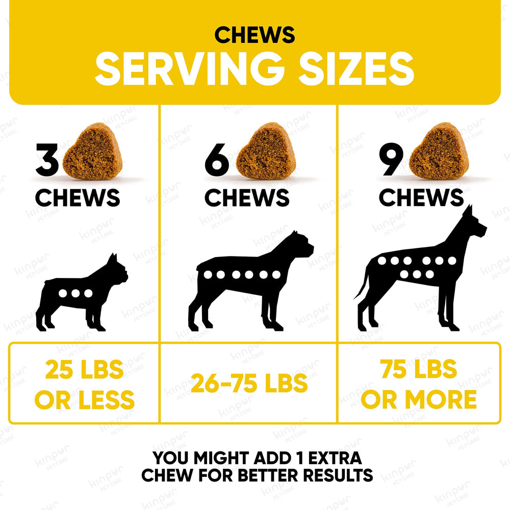 Kinpur Probiotics Chews para perros, cuchara medidora, dosificación sencilla.