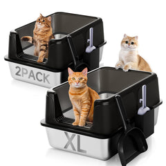 KISENG caja de arena acero inoxidable XL, amplia para varios gatos, fácil limpieza
