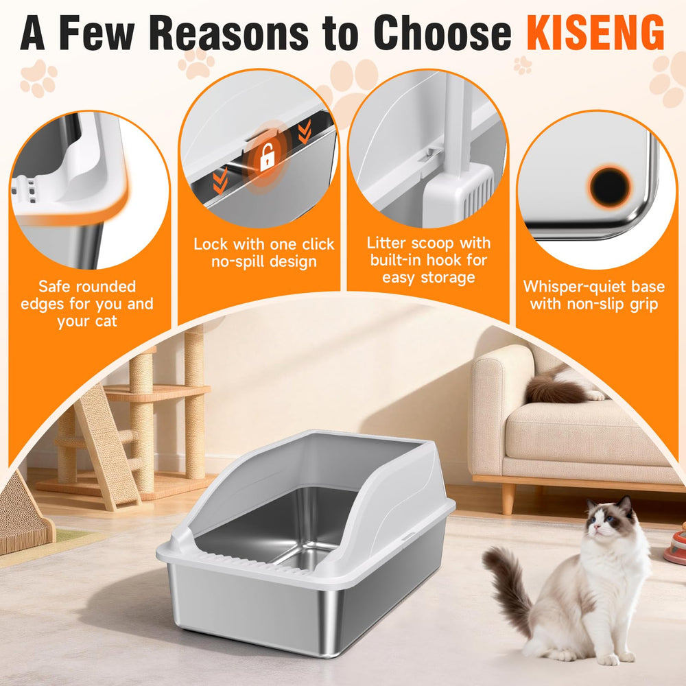 KISENG caja de arena de acero inoxidable XL limpieza fácil y mantenimiento sencillo.
