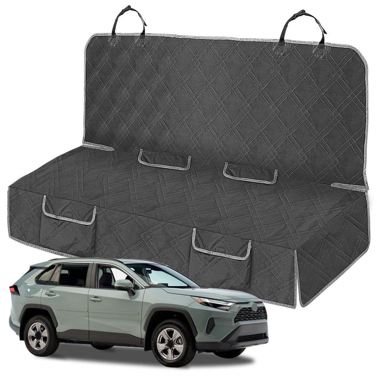 Kistrba protector de asiento para perro en RAV4, evita pelos y manchas traseras.