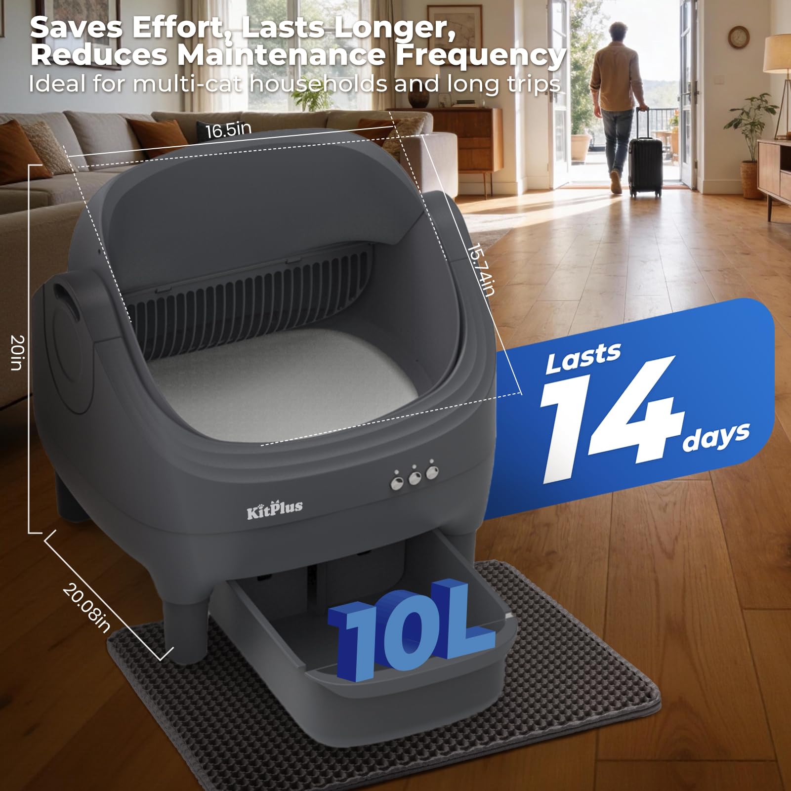 KITPLUS capacidad 10L de residuos, reduces limpiezas y olores.
