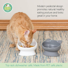 Kitty City tazones elevados para gatos en gris, diseño moderno y estable durante la comida