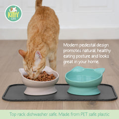 Kitty City tazones elevados turquesa para gatos, acceso fácil a comida y agua.