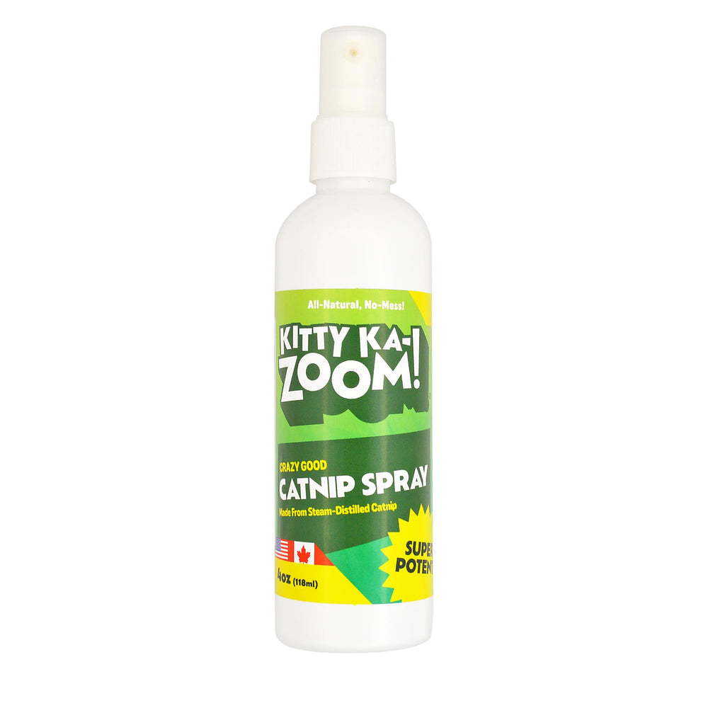 Kitty Ka-Zoom atomizador de hierba gatera, frasco de 118 ml para estimular juego seguro.
