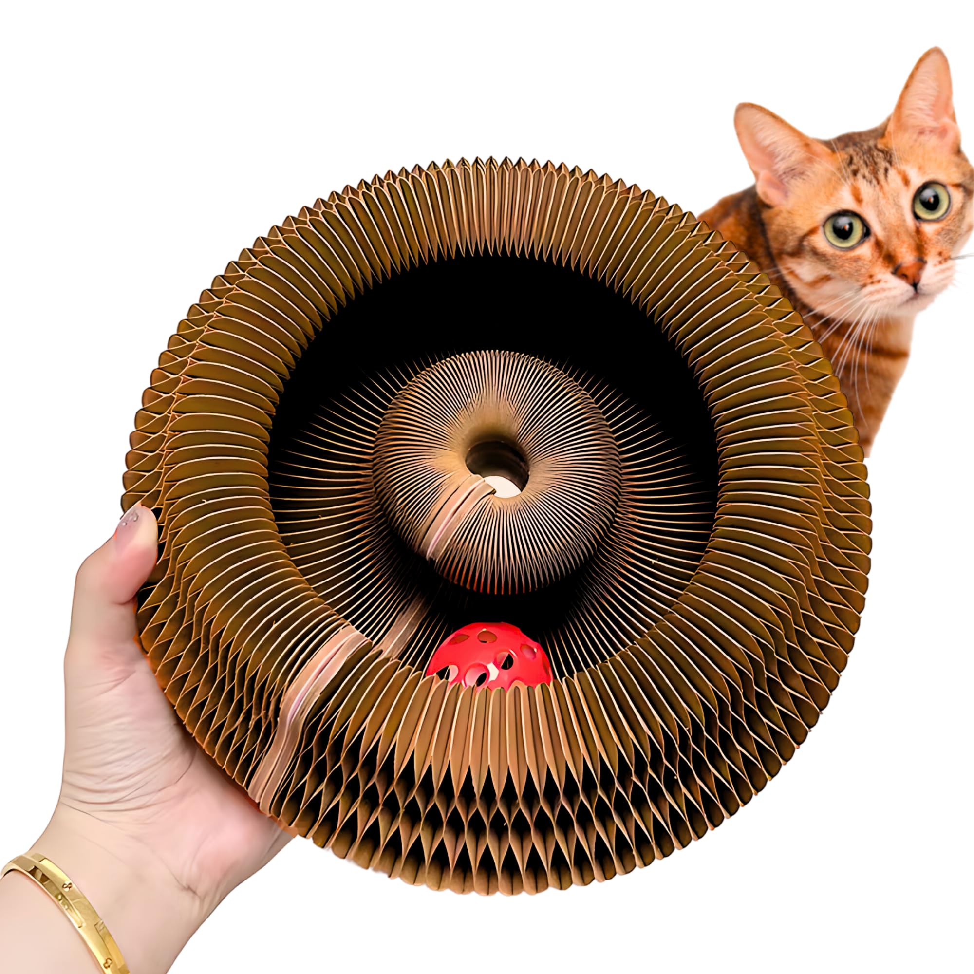 Kitty Kurlz, diseño magnético interactivo, ideal para mantener gatos entretenidos durante el día.