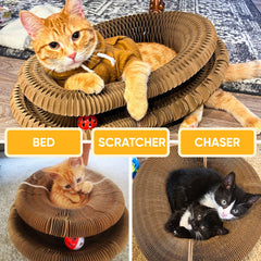 Kitty Kurlz, rascador de cartón reversible para ampliar el juego sin dañar muebles.