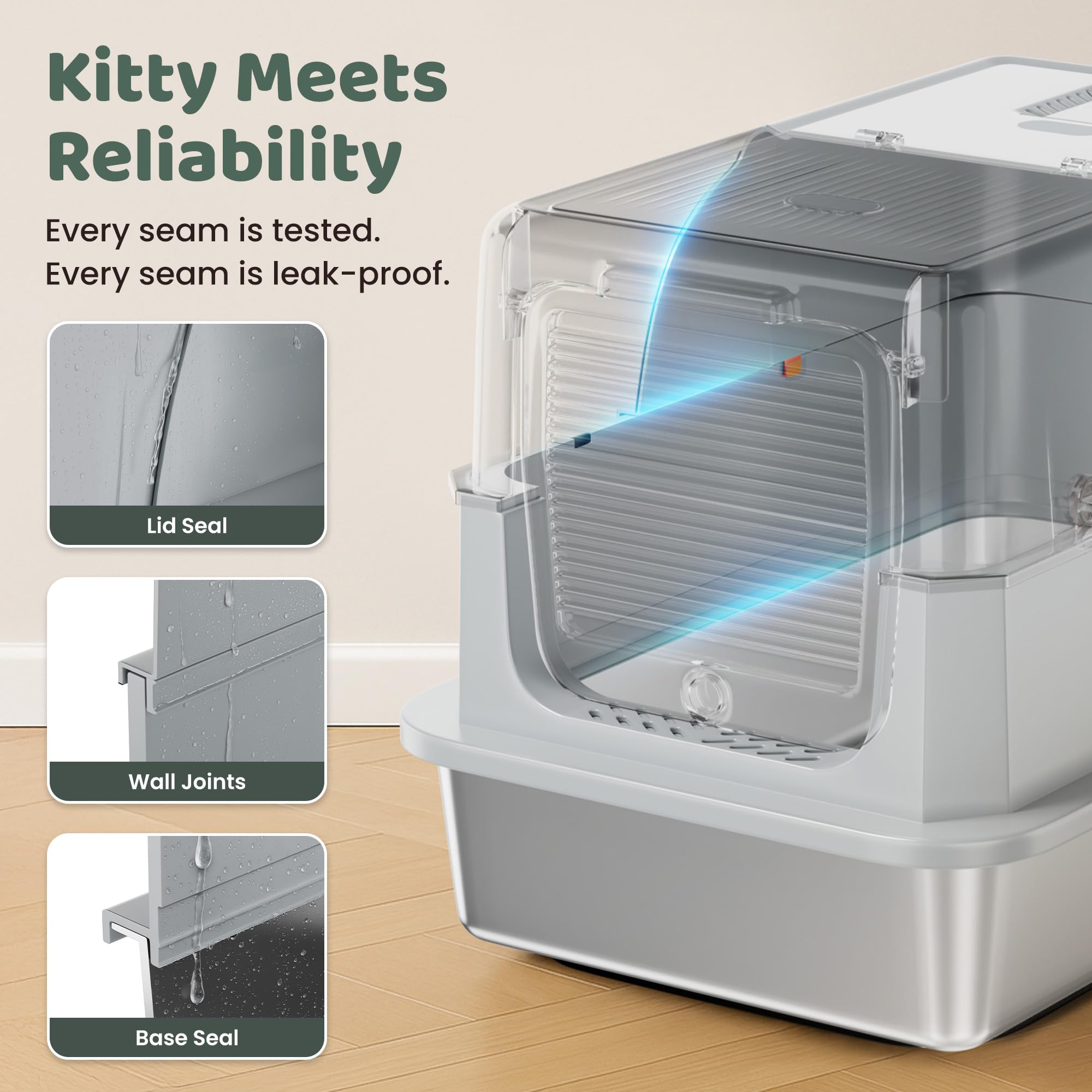 KittyLetto con puerta frontal abierta facilita la limpieza sin desorden.