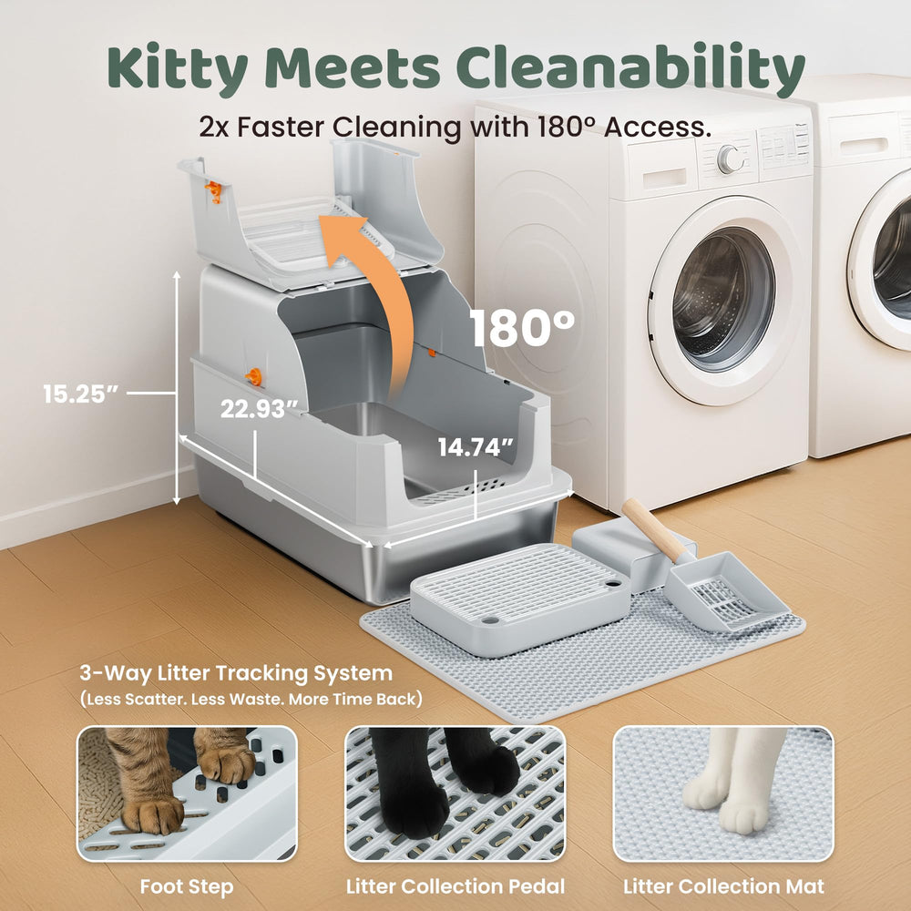 Interior de acero inoxidable de KittyLetto, espacioso para gatos de cualquier tamaño.