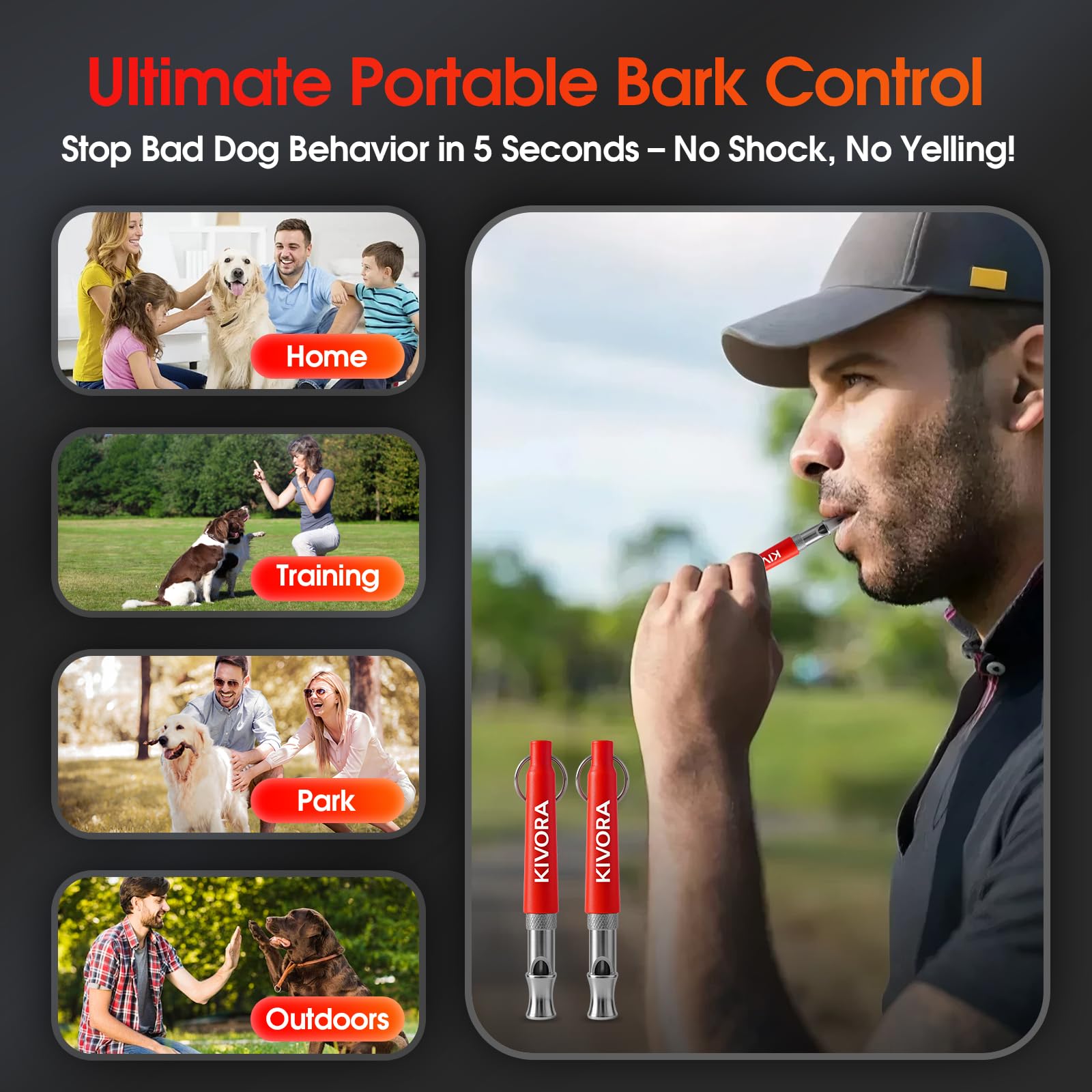 KIVORA silbato ultrasónico para perros, sonido audible solo para ellos.