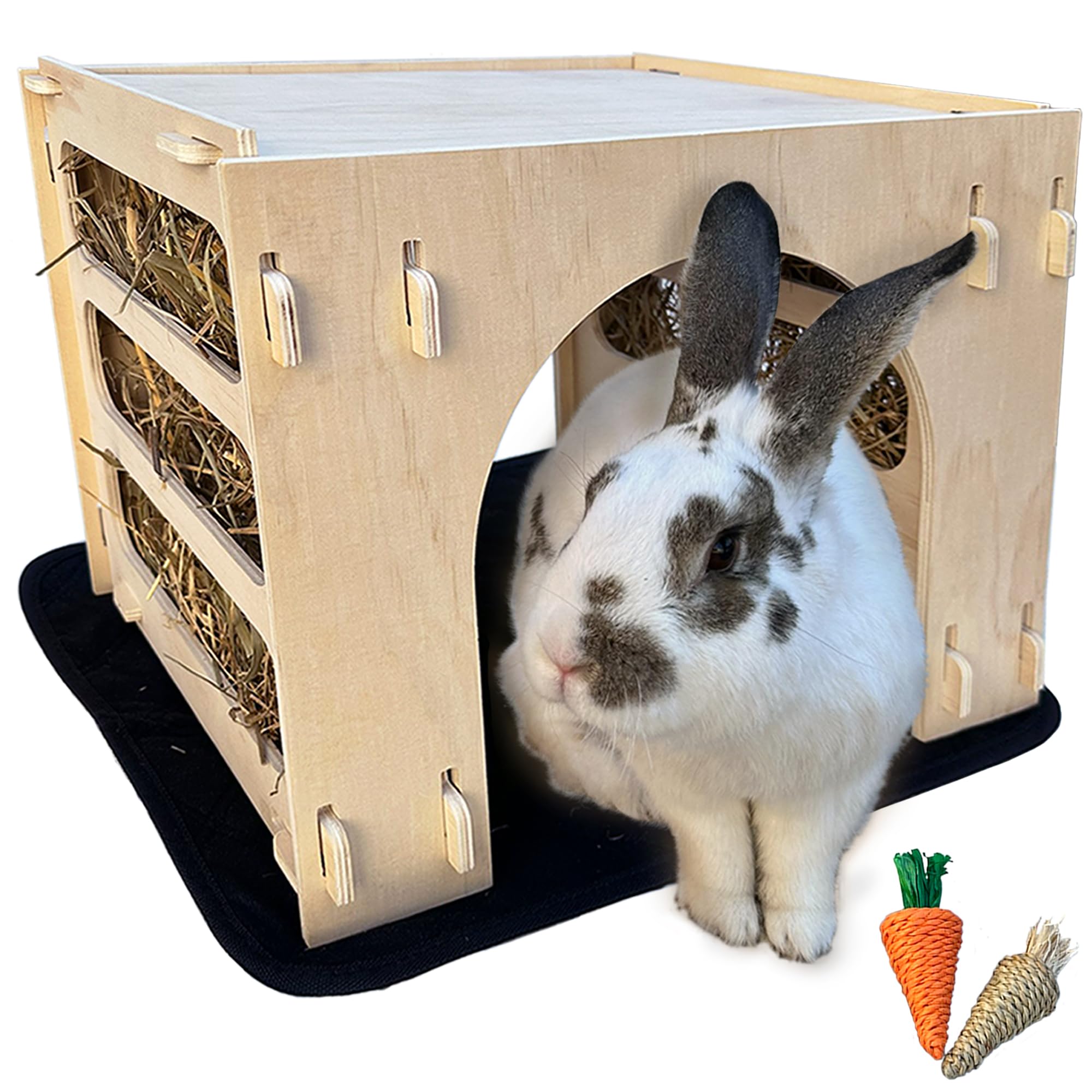 Kiwi & Mora Refugio: casita de madera para conejo, refugio cómodo y seguro.