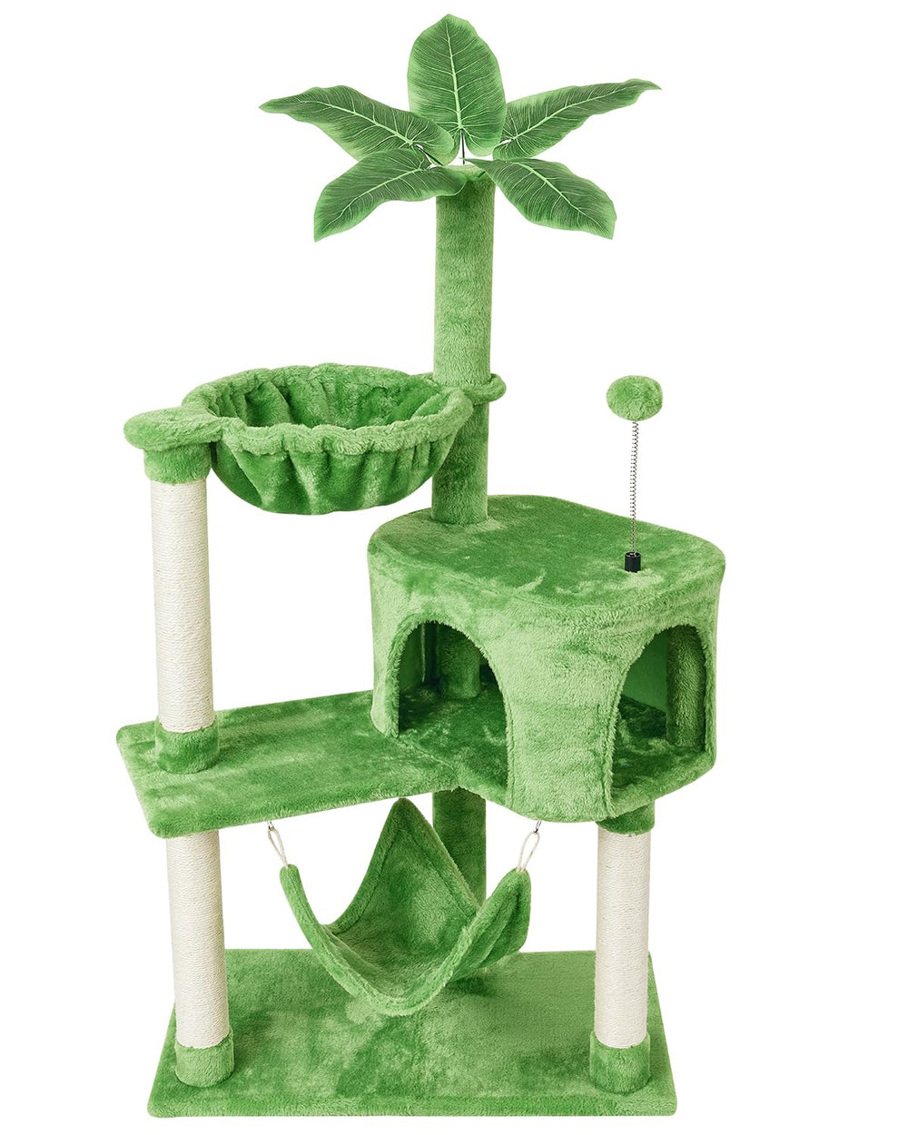 KIYUMI árbol para gatos frente verde, lugar seguro para trepar y descansar.