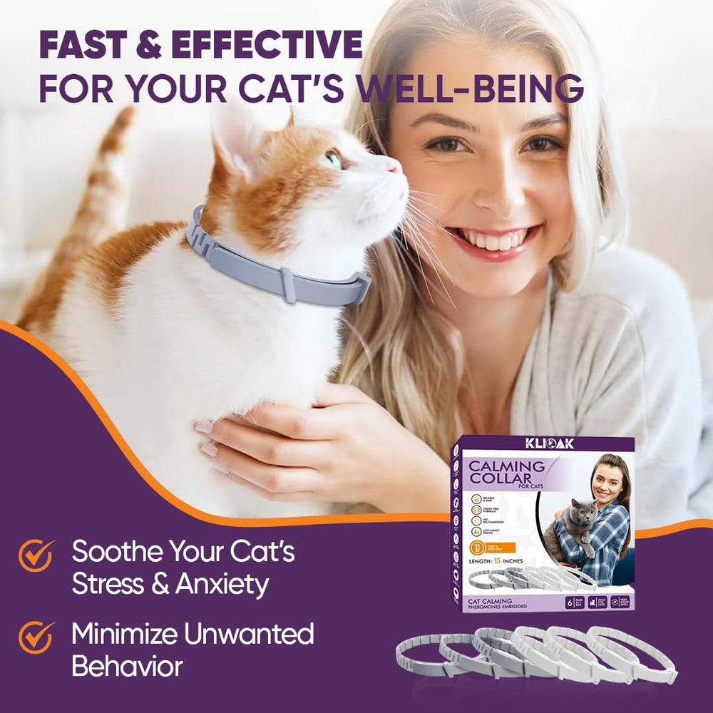 Pack de seis collares Klioak, ideal para hogares con varios gatos o uso prolongado.