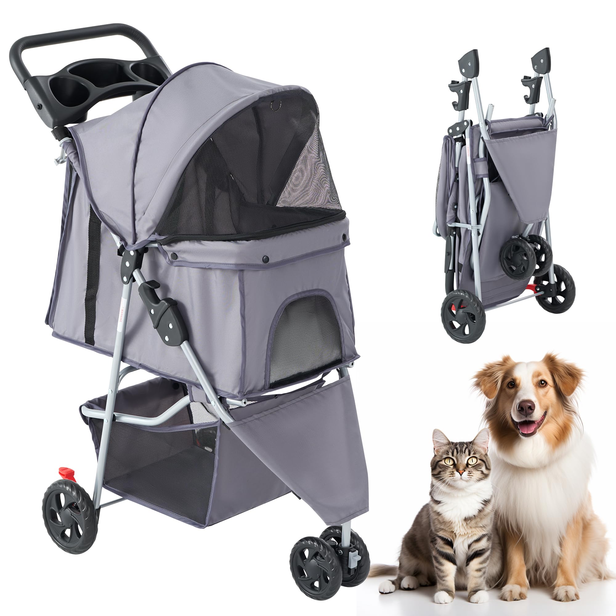 KMFurnila paseador de mascotas tres ruedas: seguro y estable para paseos